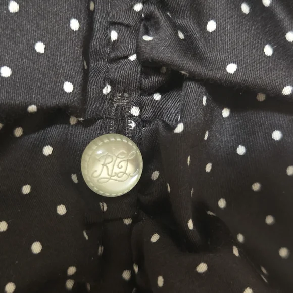 Ralph Lauren XL Cotton Black Polka Dot Ruffle Blouse. - Picture 3 of 6